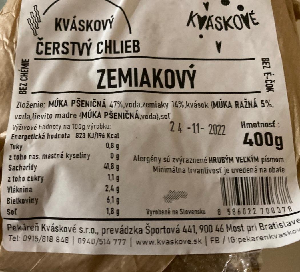 Chlieb Kv Skov Zemiakov Pek Re Kv Skov Kal Rie Kj A Nutri N