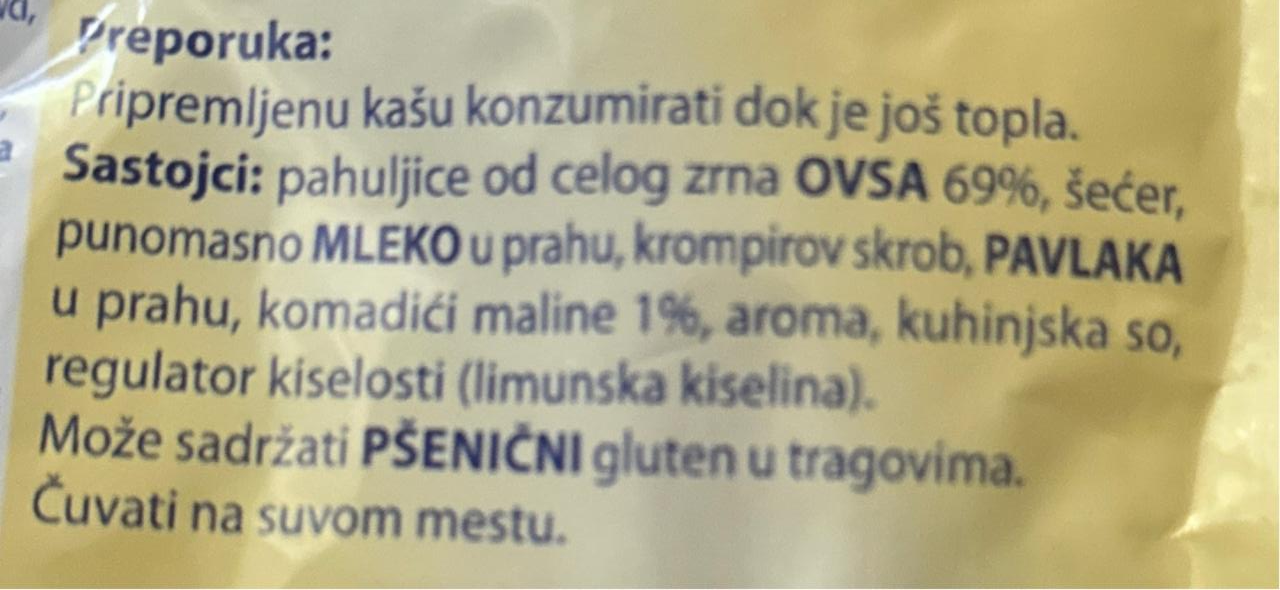 Ovsena kaša sa malinom Dr Oetker kalórie kJ a nutričné hodnoty