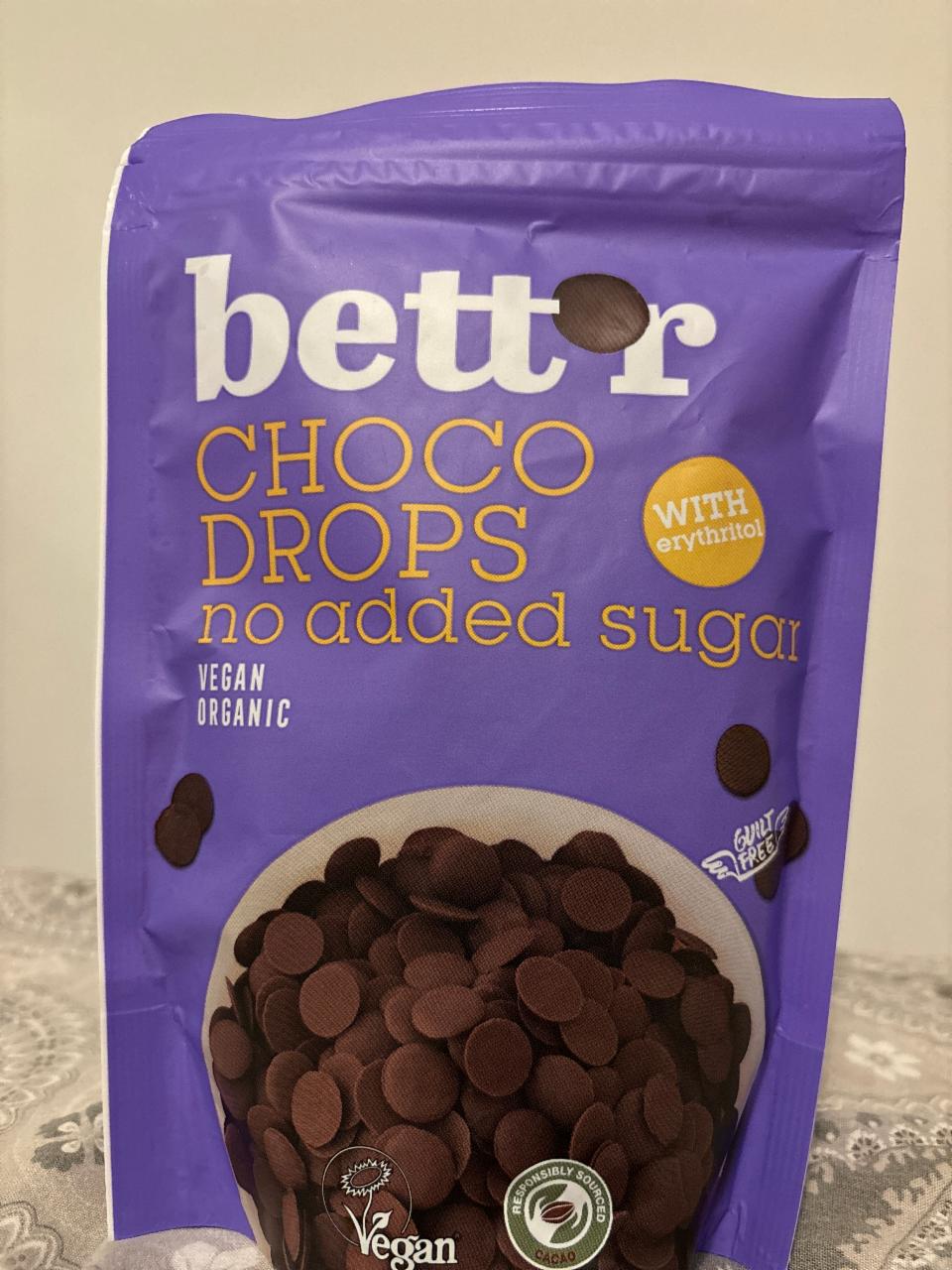 Fotografie - Choco drops no added sugar with erythritol Bettr