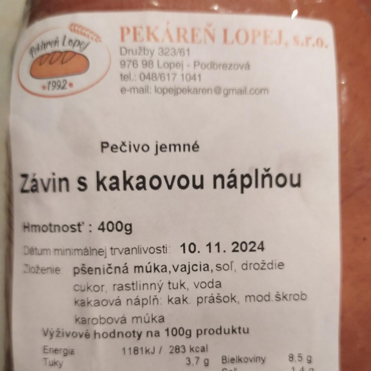 Fotografie - Závin s kakaovou náplňou Pekáreň Lopej