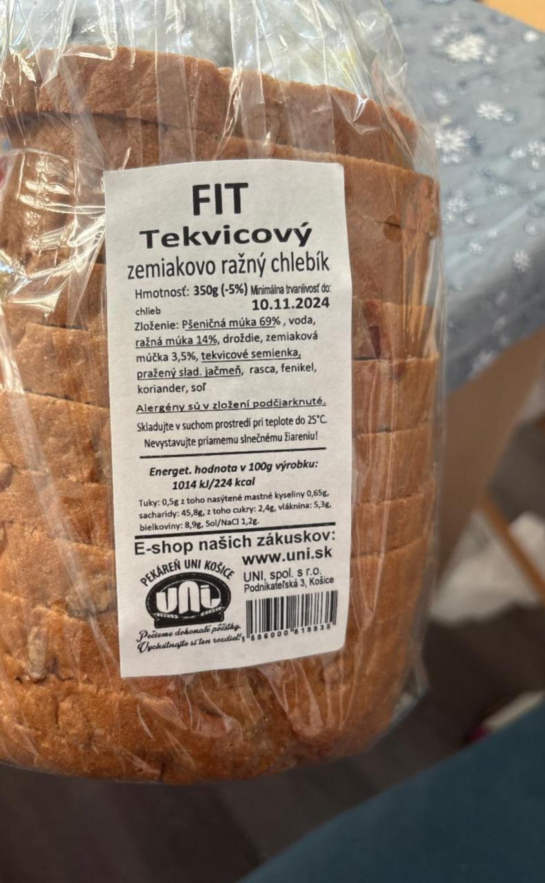 Fotografie - Fit Tekvicový zemiakovo ražný chlebík Uni