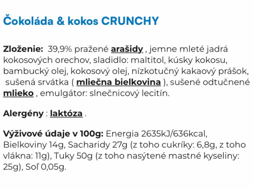 Chocolate And Coconut Crunchy Yummer Kalórie Kj A Nutričné Hodnoty