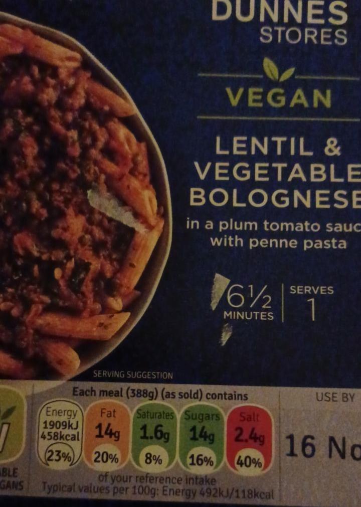 Fotografie - Vegan Lentil & Vegetable Bolognese Dunnes Stores