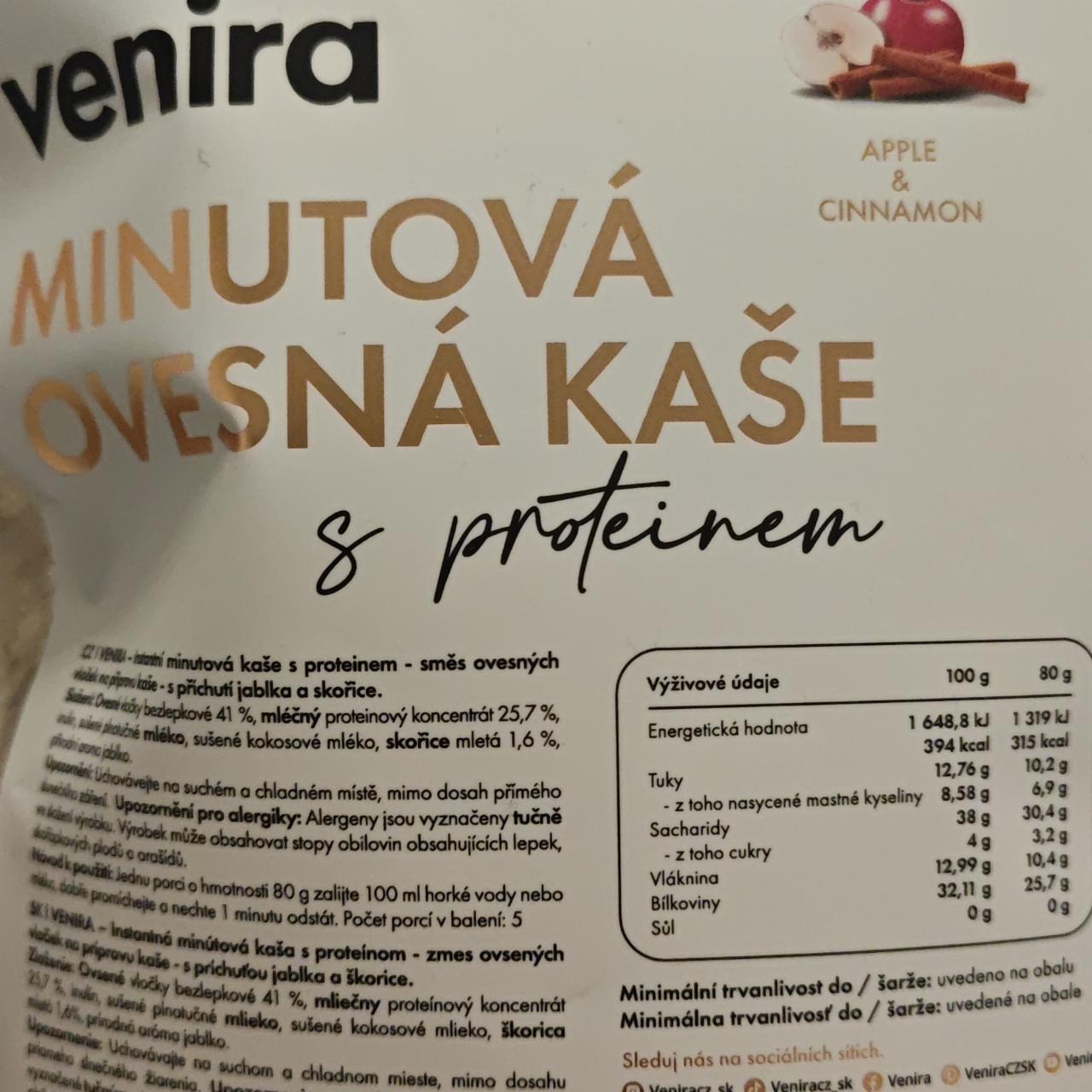 Fotografie - Minutová ovesná kaše s proteinem Apple & Cinnamon Venira