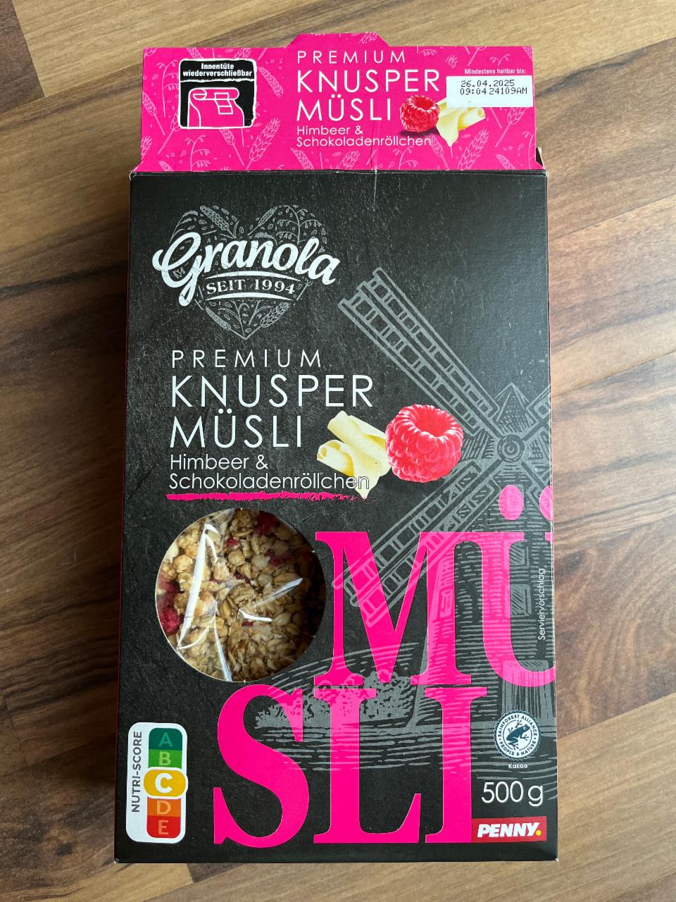 Fotografie - Premium Knusper Müsli Himbeer & Schokoladenröllchen Granola