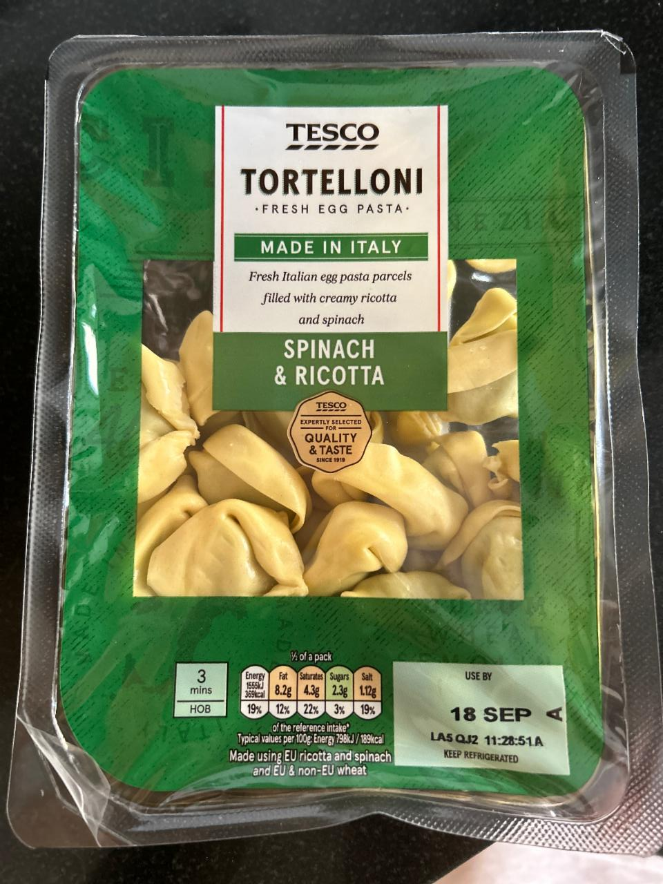 Fotografie - Spinach & Ricotta Tortelloni Tesco