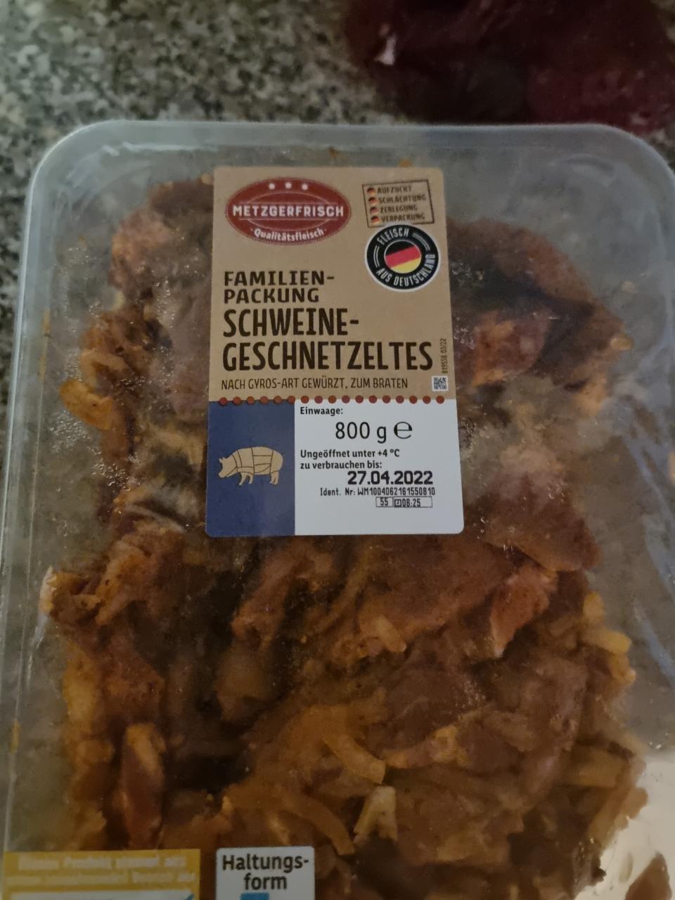 familien-packung schweine-geschnetzeltes - kalórie, a hodnoty kJ nutričné