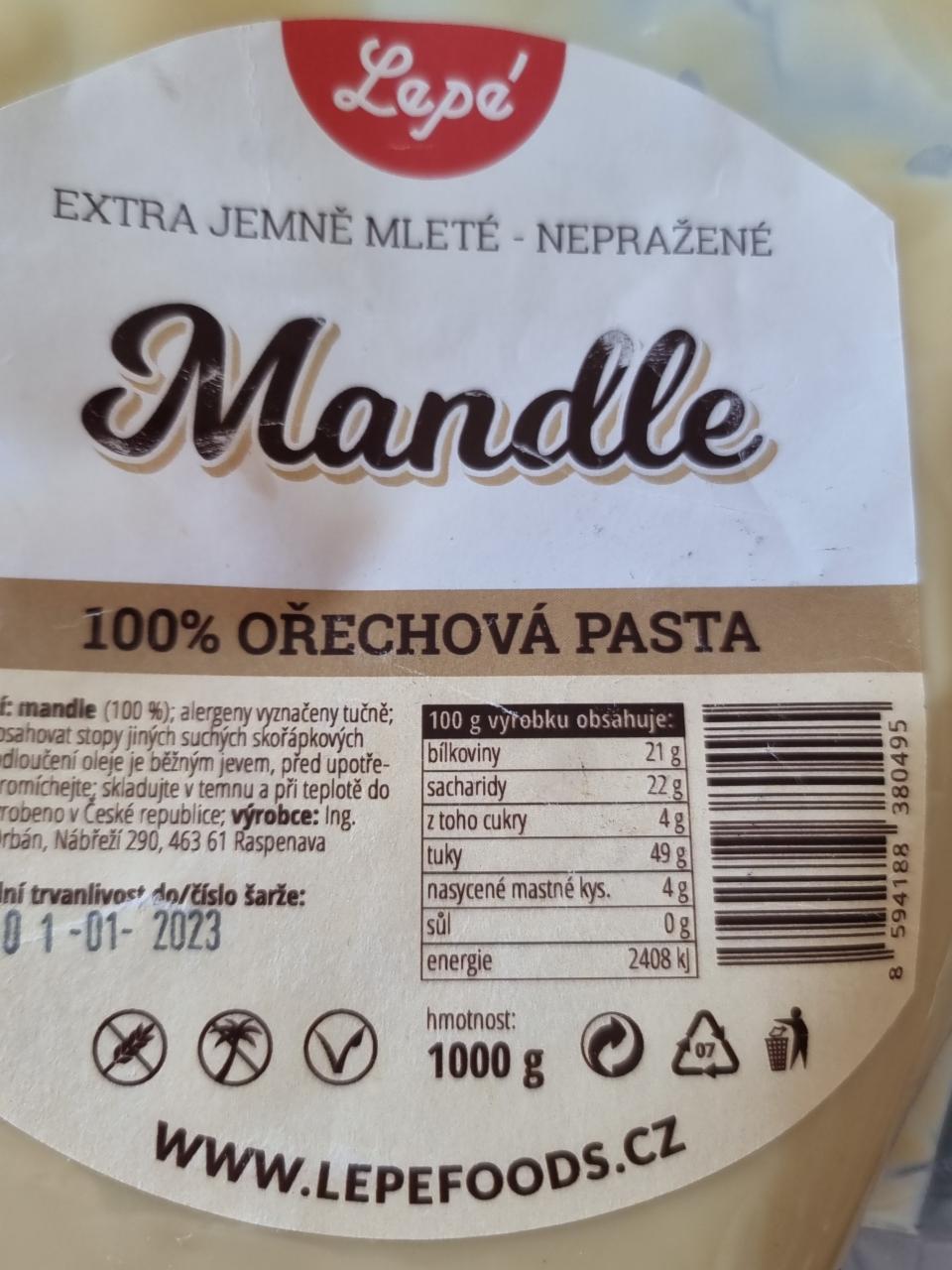 Fotografie - MANDLE ořechová pasta Lepé