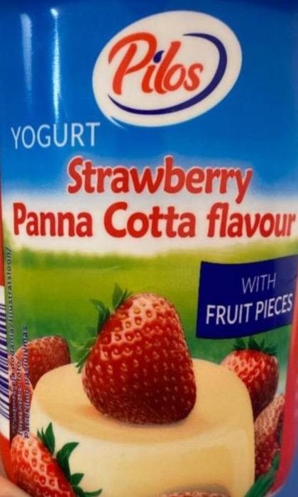 Fotografie - Yogurt Strawberry Panna Cotta flavour with fruit pieces Pilos