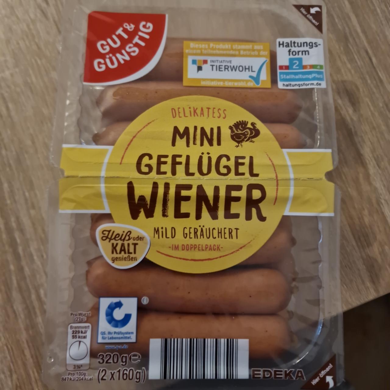Delikatess Mini geflügel wiener Gut&Günstig kJ nutričné hodnoty kalórie, a 