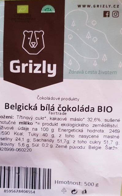 Fotografie - Belgická bílá čokoláda BIO Grizly