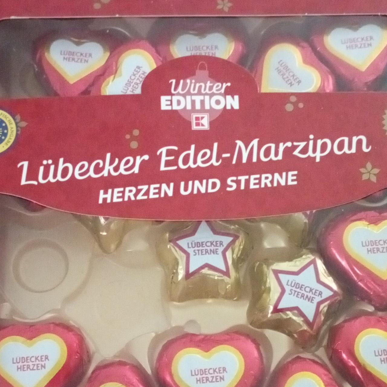 Fotografie - Lübecker Edel-Marzipan Herzen und Sterne K Winter Edition