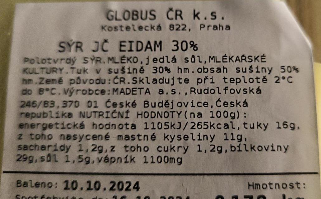 Fotografie - Sýr JČ eidam 30% Globus