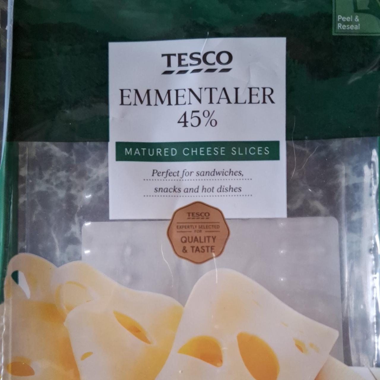 Fotografie - Emmentaler 45% matured cheese slices Tesco