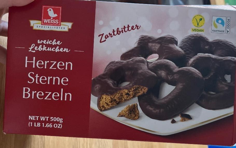 Fotografie - Weiche lebkuchen herzen sterne brezeln zartbitter Weiss