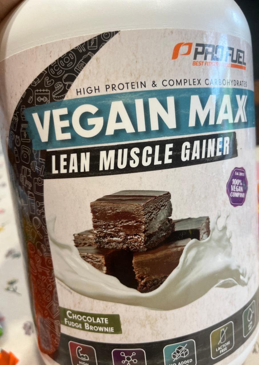 Fotografie - Vegain Max Lean Muscle Gainer Chocolate Fudge Brownie Pro Fuel