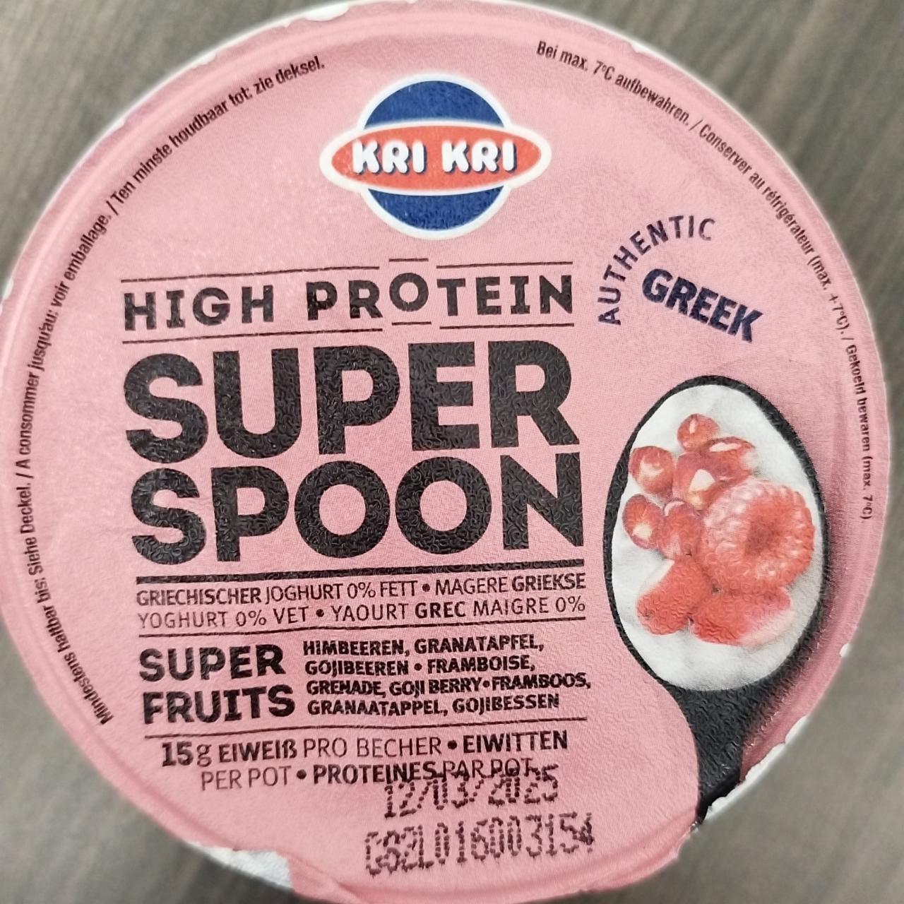 Fotografie - High Protein SUPER SPOON Griechischer Joghurt 0% Fett Himbeeren Granatapfel Gojibeeren Kri Kri