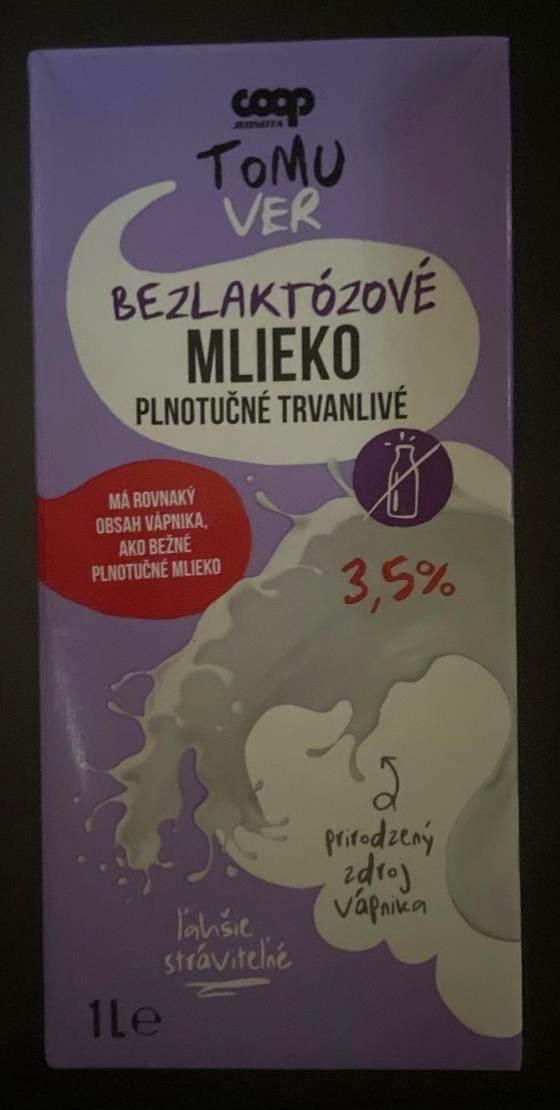 Fotografie - Bezlaktózové Mlieko plnotučné trvanlivé Coop Jednota Tomu Ver