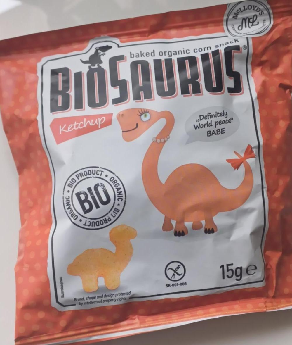 Fotografie - Biosaurus baked organic corn snack ketchup McLloyd´s