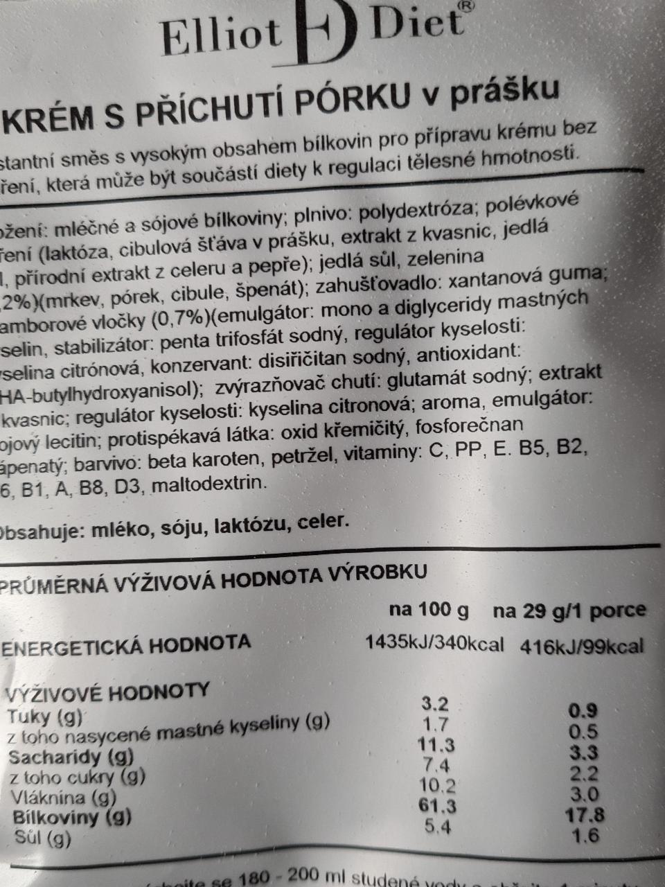 Fotografie - Krém s příchutí pórku Elliot Diet