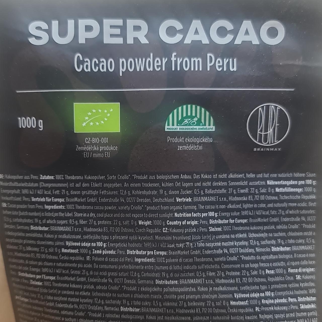 Fotografie - Super Cacao Powder from Peru BrainMax Pure