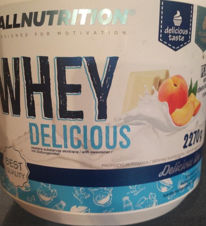 Fotografie - Whey Delicious Protein peach white chocolate Allnutrition