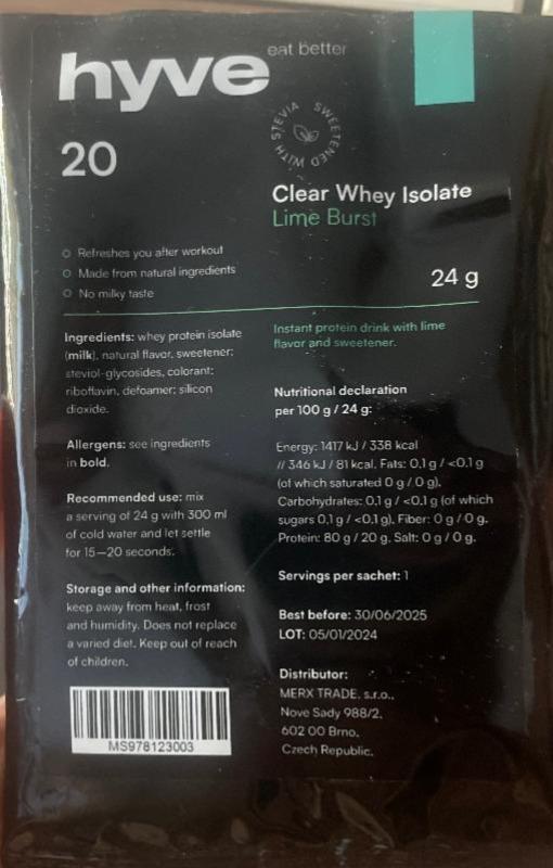 Fotografie - Clear Whey Isolate Lime Burst hyve