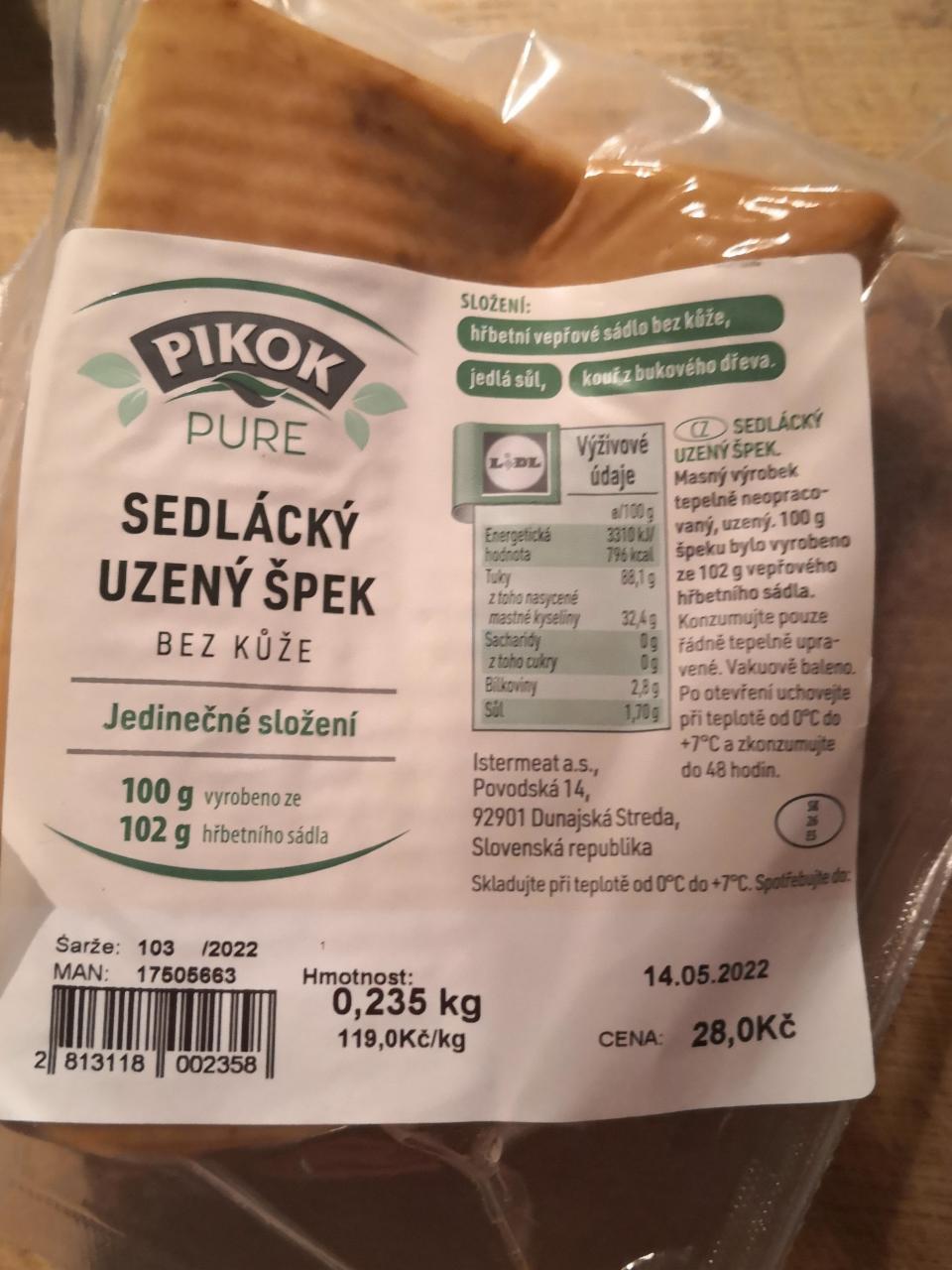 Fotografie - Sedlácký uzený špek bez kůže Pikok Pure