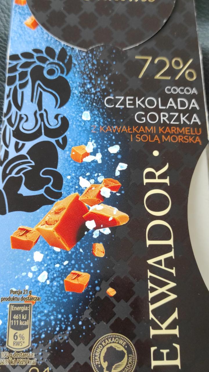 Fotografie - Ekwador czekolada gorzka 72% cocoa z kawałkami karmelu i solą morską Luximo