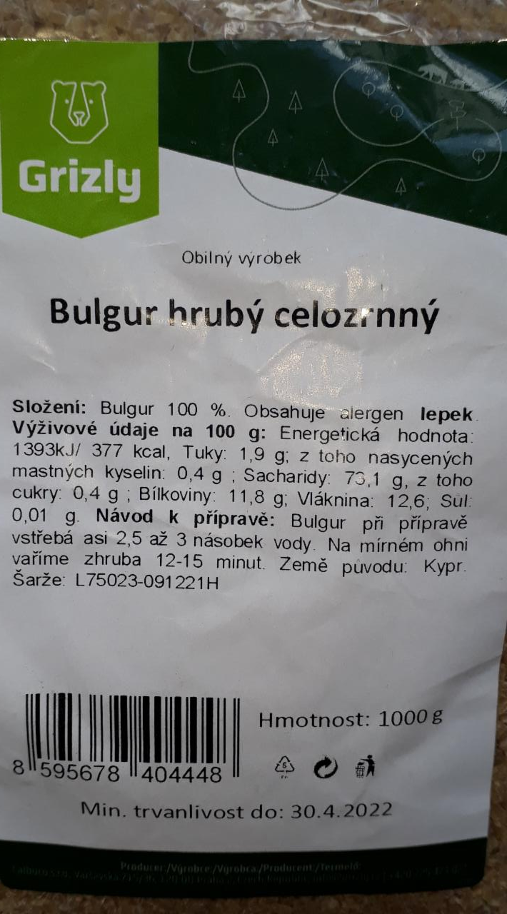 Fotografie - Bulgur hrubý celozrnný Grizly