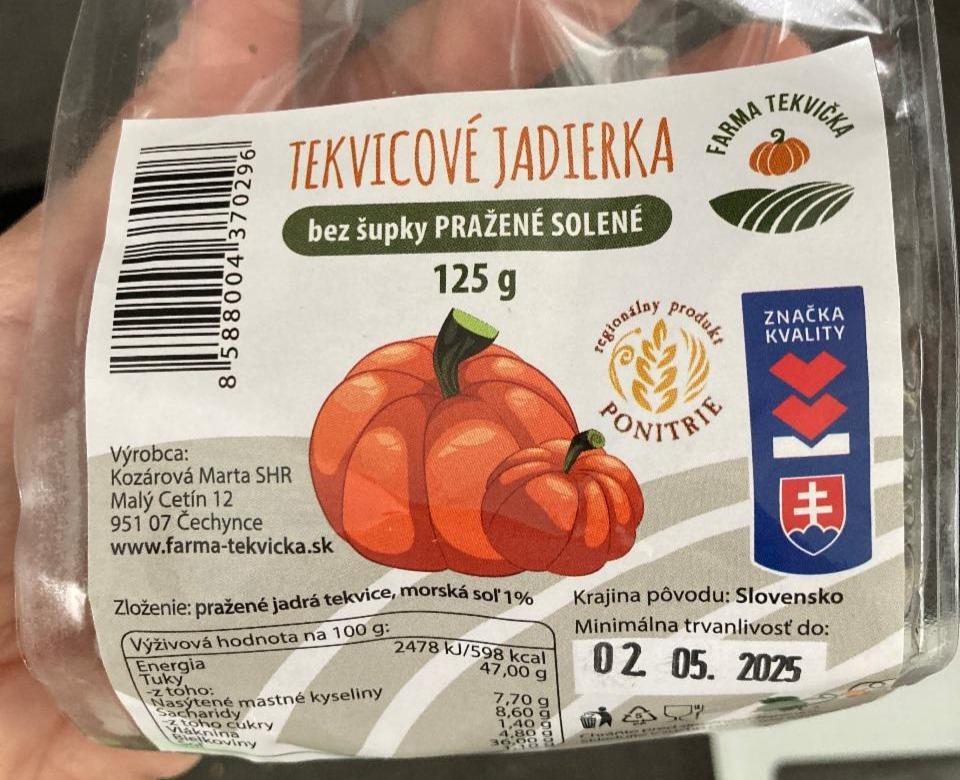 Fotografie - Tekvicové jadierka bez šupky pražené solené Farma Tekvička