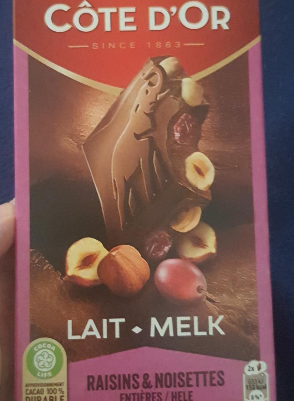 Fotografie - Lait - Melk Raisins & Noisettes Côte d'Or