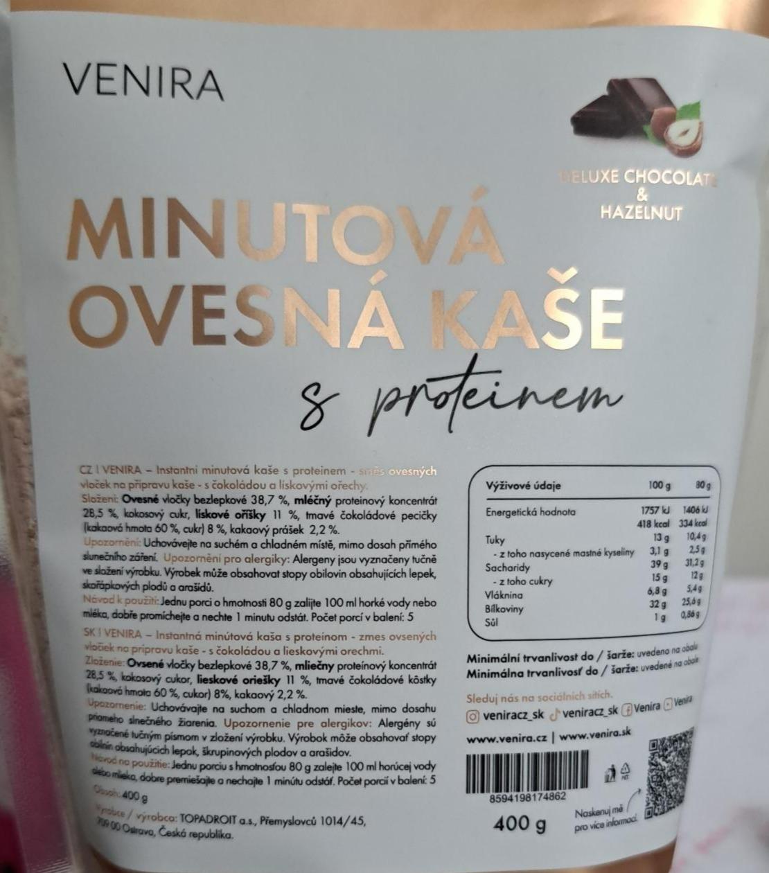 Fotografie - Minutová ovesná kaše s proteinem deluxe chocolate & hazelnut Venira