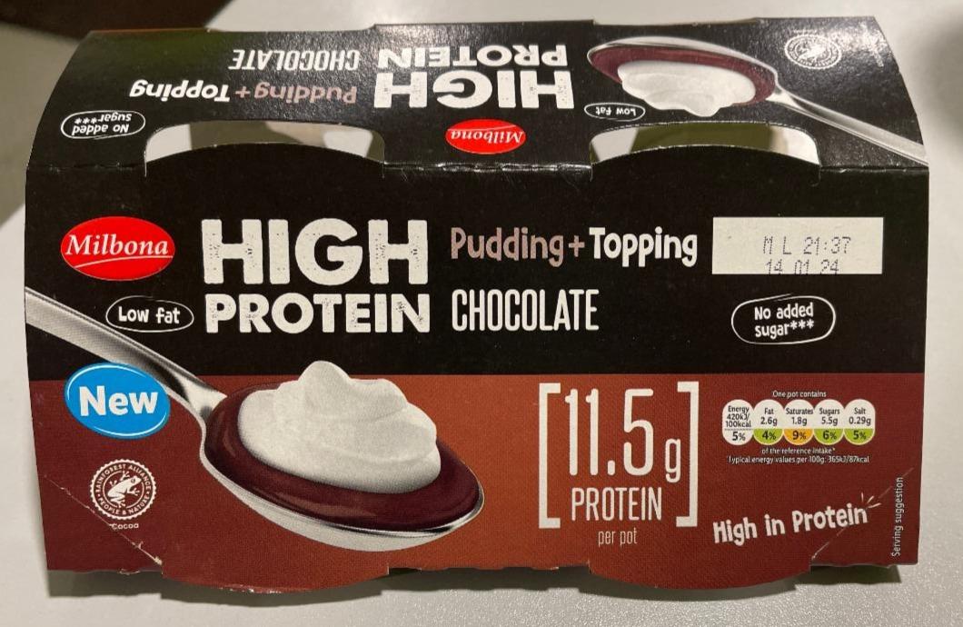 Fotografie - High protein pudding+topping chocolate Milbona