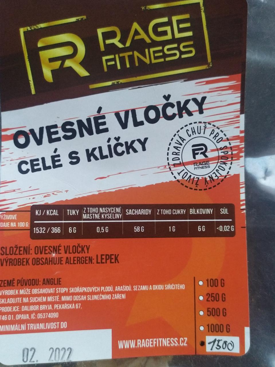 Fotografie - Ovesné vločky celé s klíčky Rage Fitness