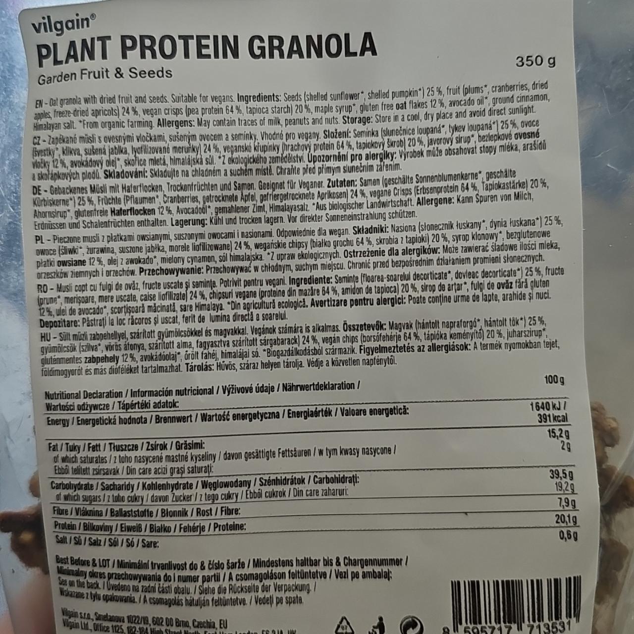 Fotografie - Plant protein granola garden fruits & seeds Vilgain