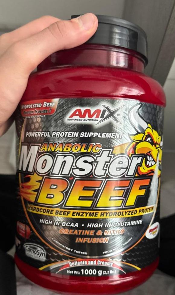 Fotografie - Amix Monster Beef Protein jahoda, banán