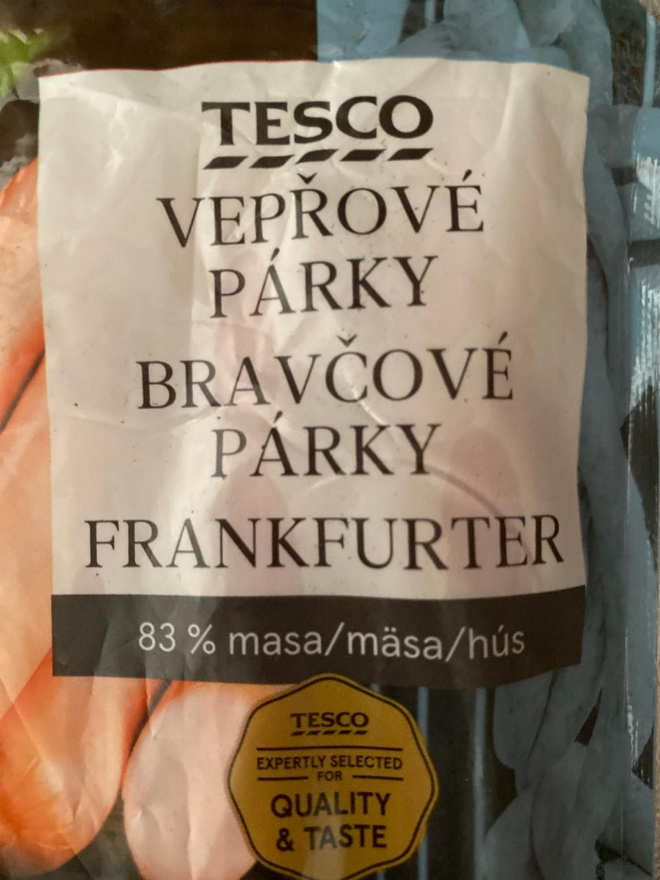 Fotografie - Vepřové párky 83% masa Tesco