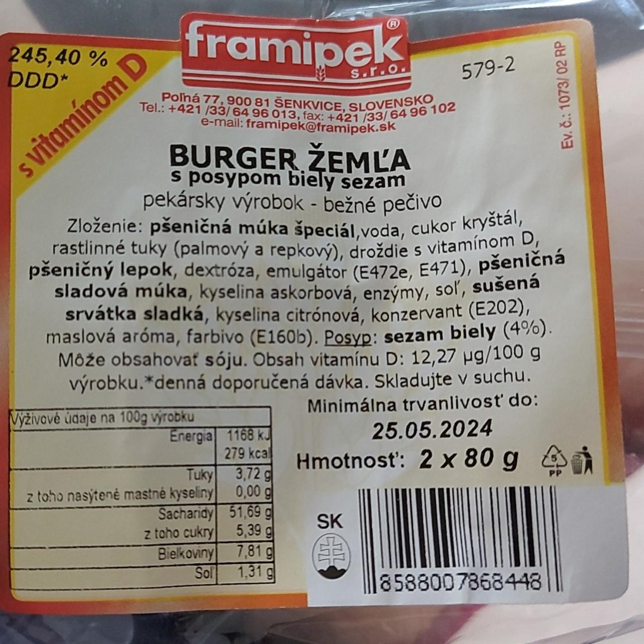 Fotografie - Burger žemľa s posypom biely sezam Framipek