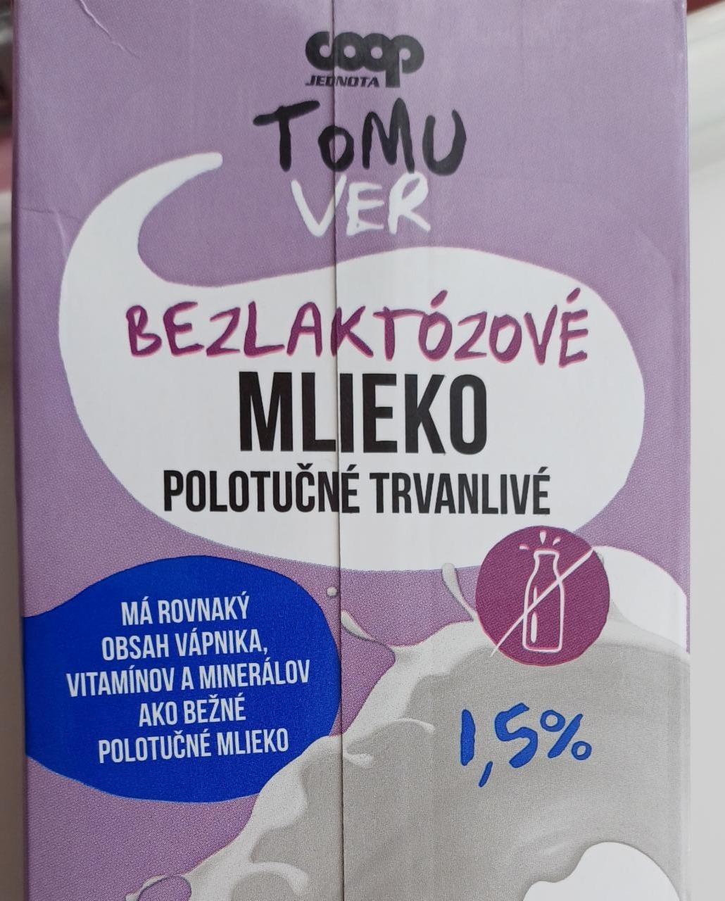 Fotografie - Bezlaktózové mlieko polotučné trvanlivé Coop Jednota Tomu Ver