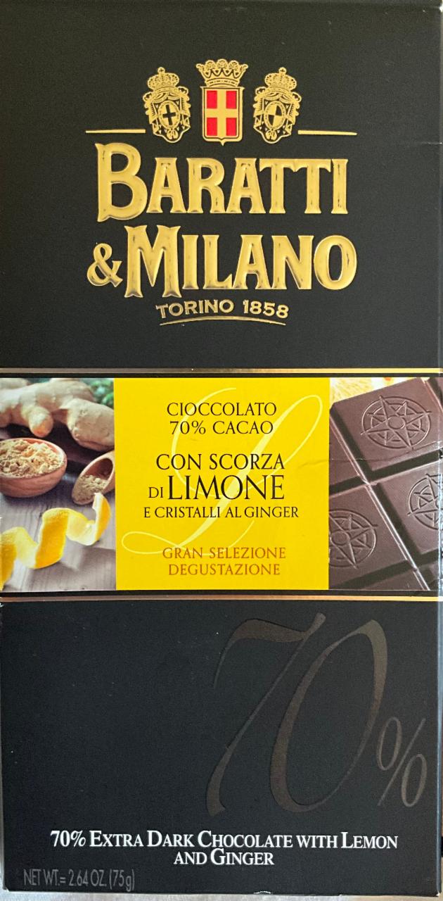 Fotografie - CIOCCOLATO 70% CACAO CON SCORZA DI LIMONE E CRISTALLI AL GINGER Baratti milano