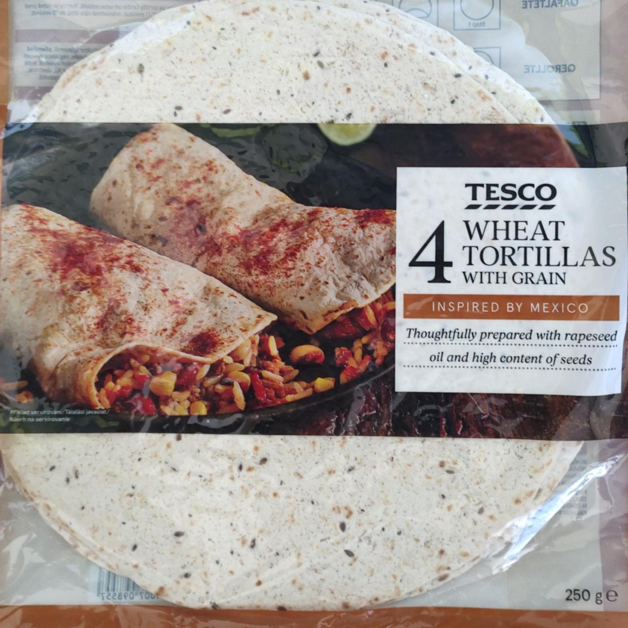 Fotografie - 4 Wheat tortillas with grain Tesco