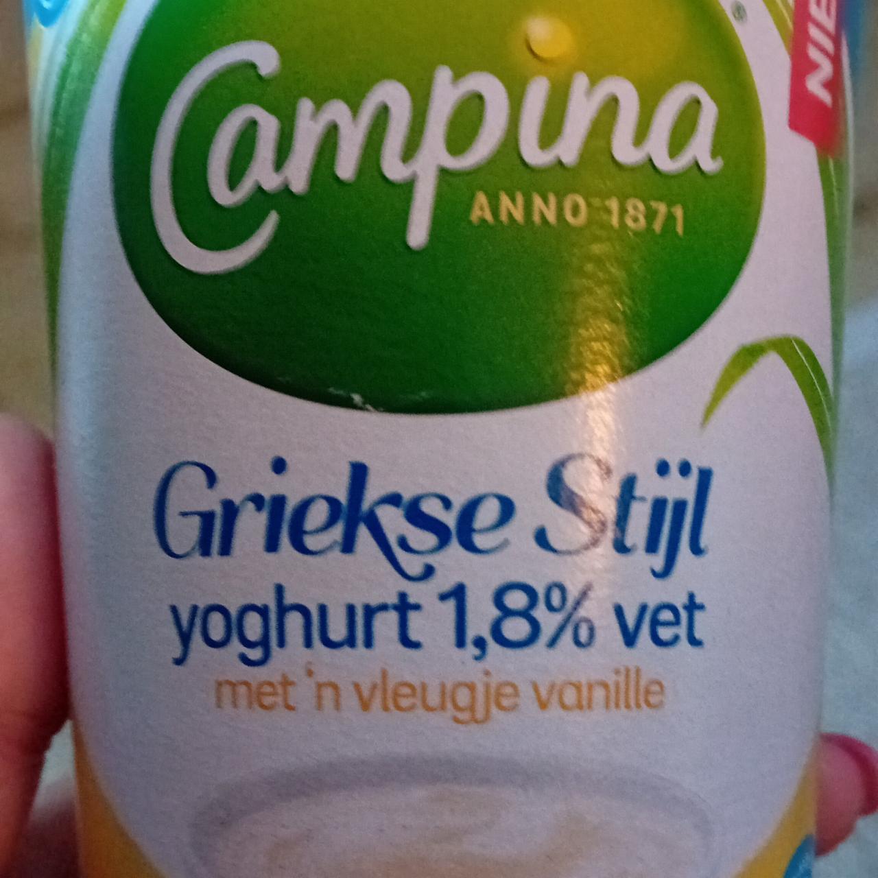 Fotografie - Griekse stijl yoghurt 1,8% vet met 'n vleugje vanille Campina