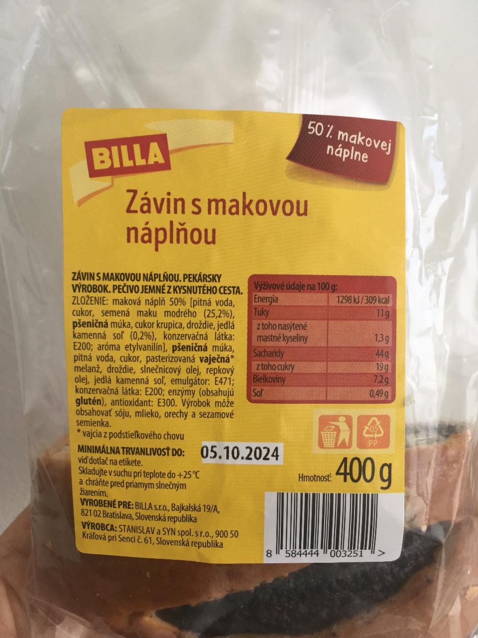 Fotografie - Závin s makovou náplňou 50 % makovej náplne Billa