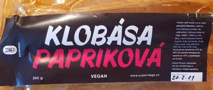 Fotografie - Vegan klobása papriková Supervego